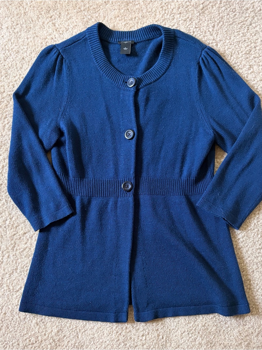 Ann Taylor Navy Blue Button-Front Knit Sweater Cardigan | Women | L